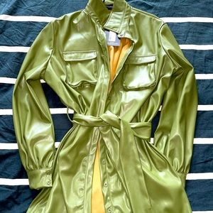 Belted Faux Leather Utility Dress